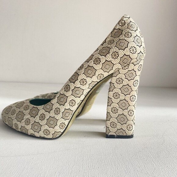 Paola Arcano Silver Nude Geometric Print Fabric Over Leather Block Heel Heels 41 - Picture 6 of 8